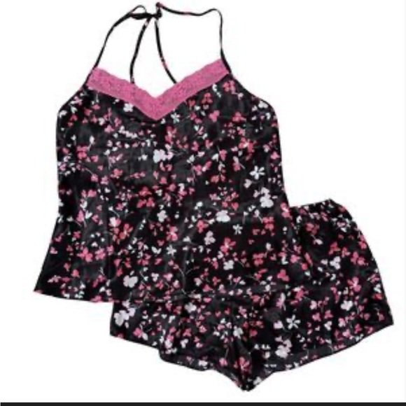 Linea Donatello Hot Pink Satin floral Pajamas 2pc XL 150 - Picture 1 of 3